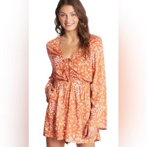 Roxy Long Sleeve Spirit Awakes Floral Romper - Baked Clay - XL